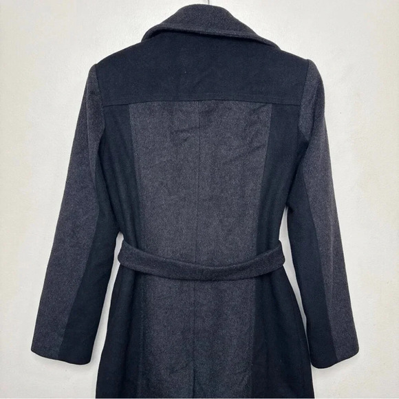 Calvin Klein  Womens 6 Wool Belted Colorblock Mid Length Coat In Grey Black - Picture 13 of 16
